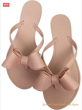 Women Jelly Bow Flip Flops Flat Sandals Beach Summer Cute Dressy
